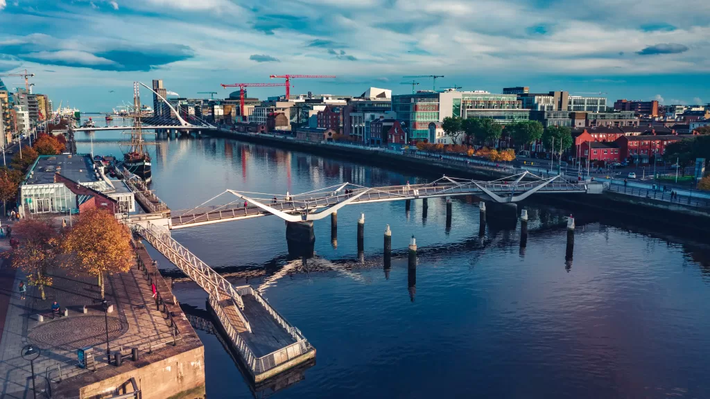 bridge, river and beautiful scene of Dublin, Ireland. 